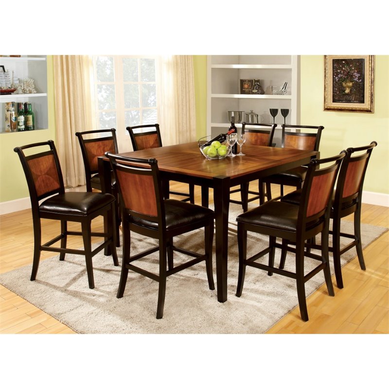 Furniture Of America Leda 7 Piece Counter Height Dining Set In Acacia