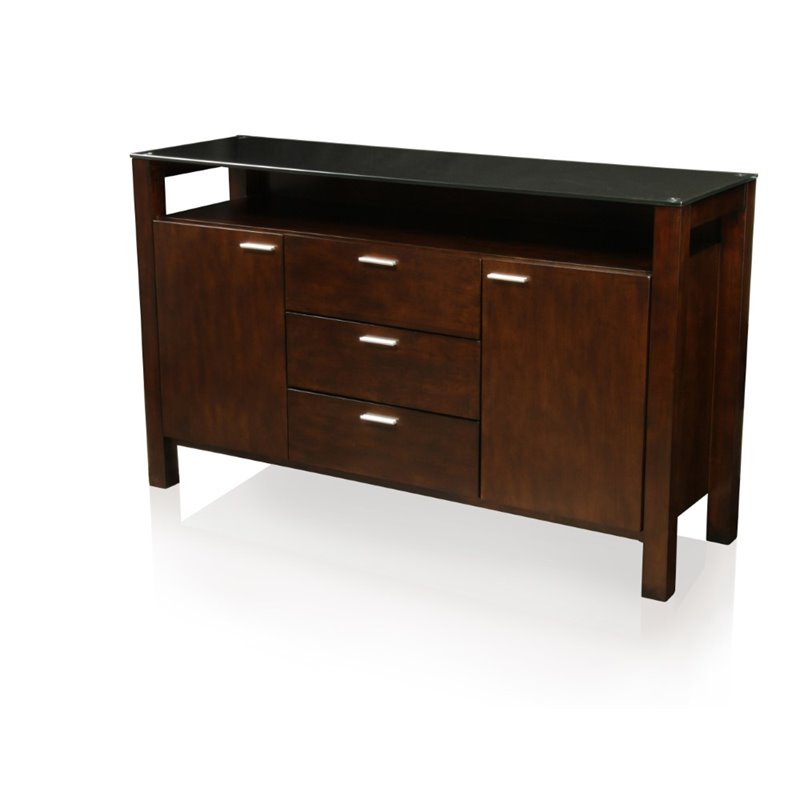 Furniture of America Glen Glass Top Buffet in Dark Cherry IDF3062SV