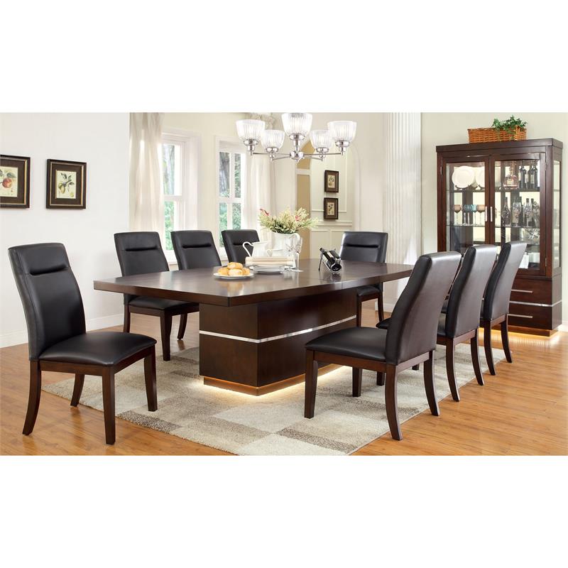 Furniture of America Braylin Contemporary Wood LED Dining Table in Dark