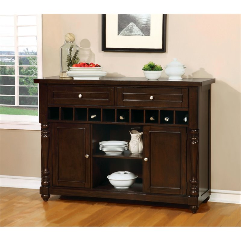 Furniture of America Minard Cottage Wood Wine Rack Buffet in Antique