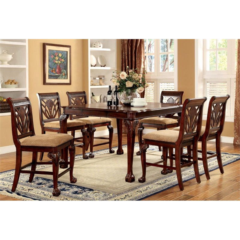 Furniture Of America Mastens 7 Piece Counter Height Dining Set In Cherry