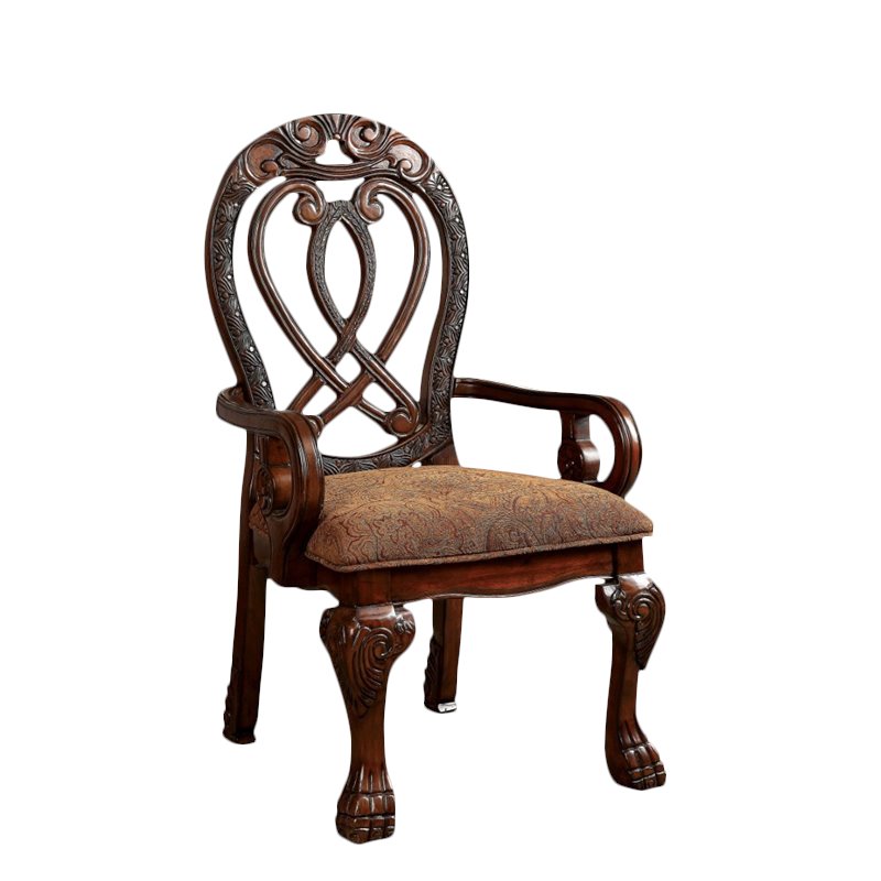 Furniture of America Madison Wood Padded Arm Chair in Cherry (Set of 2