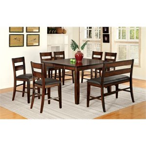 furniture of america arlen wooden extendable square counter height dining set in dark cherry