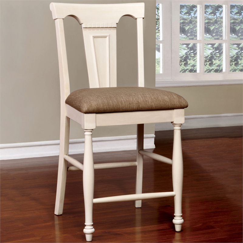 Furniture of America Hendrix Wood Counter Height Chair in White (Set of 2)