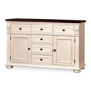 Furniture of America Hendrix Transitional Solid Wood 7-Drawer Buffet in White