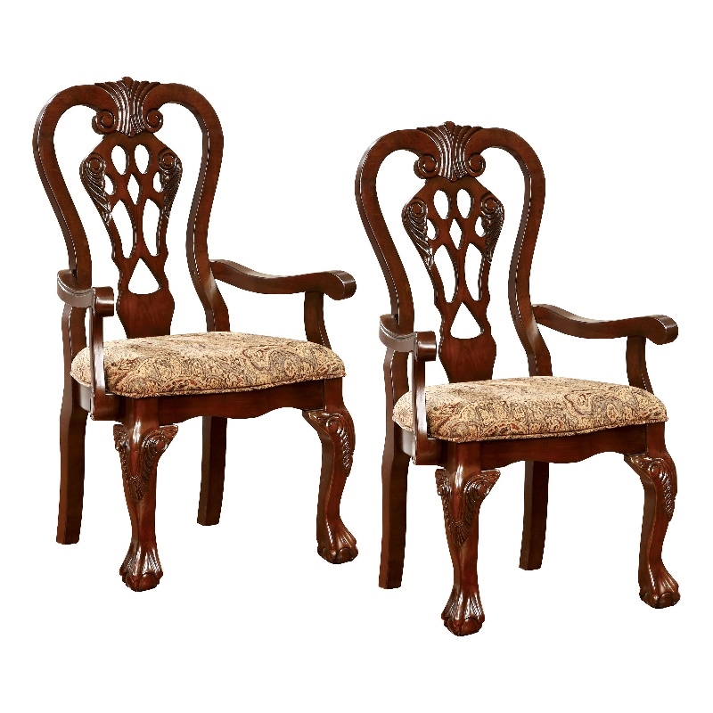 Furniture of America Wilson Wood Dining Arm Chair in Brown Cherry (Set of 2)