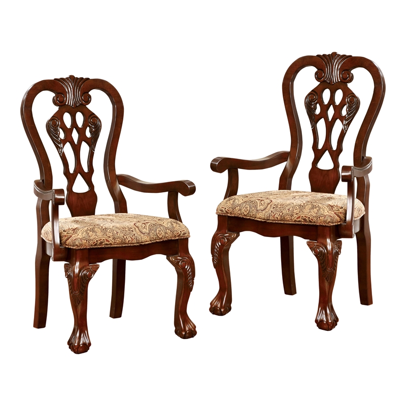 Furniture of America Wilson Wood Dining Arm Chair in Brown Cherry (Set of 2)