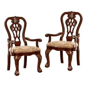 furniture of america wilson wood dining arm chair in brown cherry (set of 2)