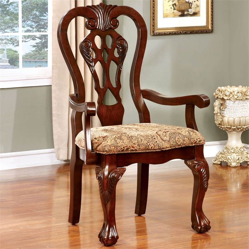 Furniture of America Wilson Wood Dining Arm Chair in Brown Cherry (Set of 2)