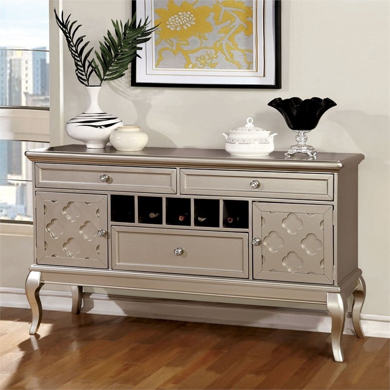 Furniture of America Bethlehem Wood Wine Rack Sideboard in Gold Champagne