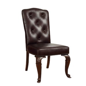 furniture of america ramsaran brown cherry faux leather dining chair (set of 2)