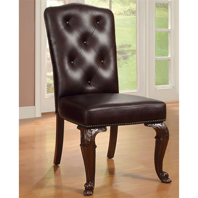 Furniture of America Ramsaran Brown Cherry Faux Leather Dining Chair (Set of 2)