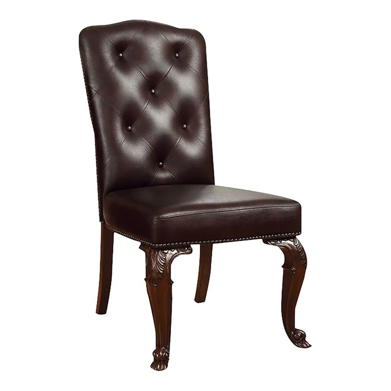 Furniture of America Ramsaran Brown Cherry Faux Leather Dining Chair (Set of 2)