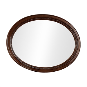 furniture of america ramsaran traditional wood frame oval mirror in brown cherry