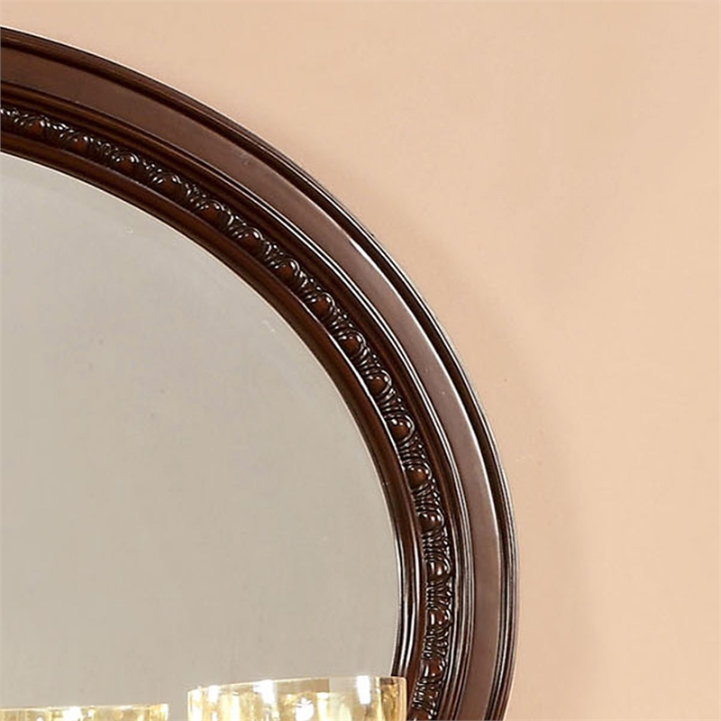 Furniture of America Ramsaran Traditional Wood Frame Oval Mirror in Brown Cherry