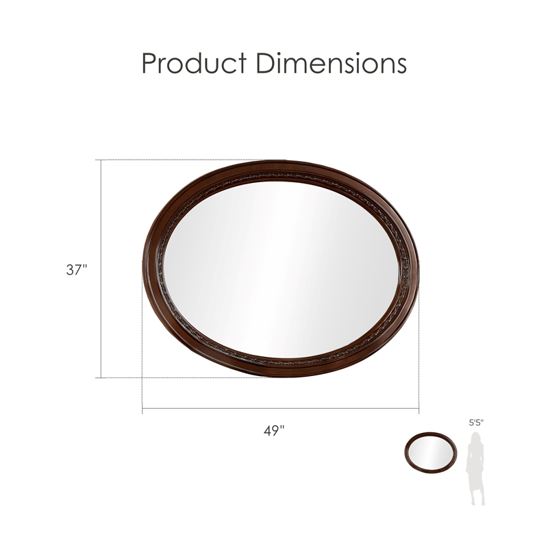 Furniture of America Ramsaran Traditional Wood Frame Oval Mirror in Brown Cherry