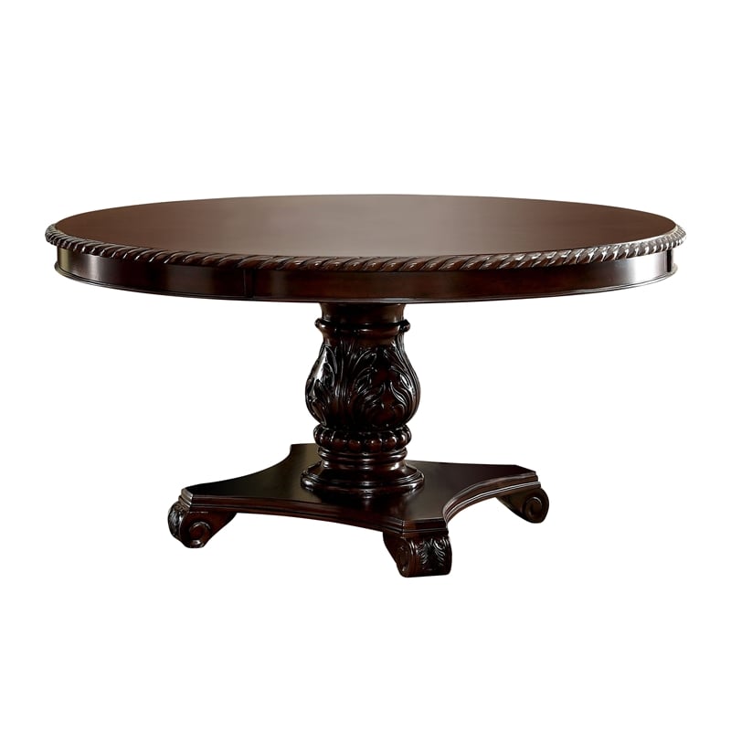 Furniture of America Ramsaran 7 Piece Round Wood Dining Set in Brown Cherry