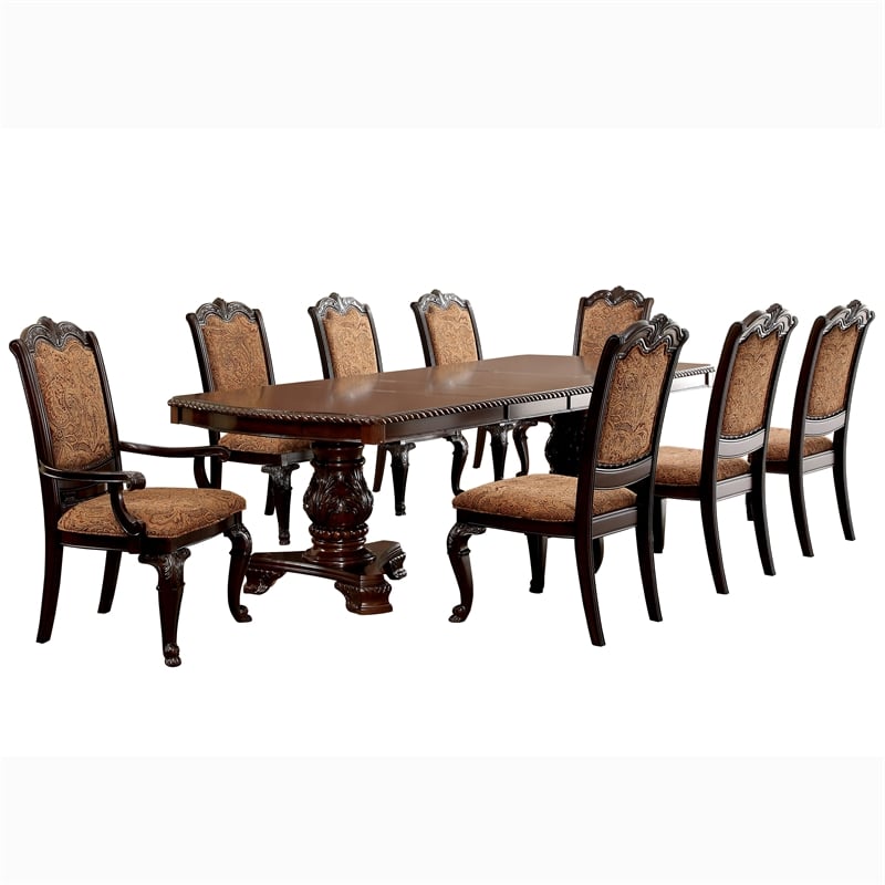 Furniture of America Ramsaran Wood 9-Piece Extendable Dining Set in Brown Cherry