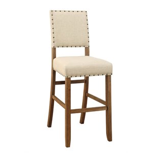 furniture of america sinuata contemporary nailhead trim bar stool in beige and natural (set of 2)