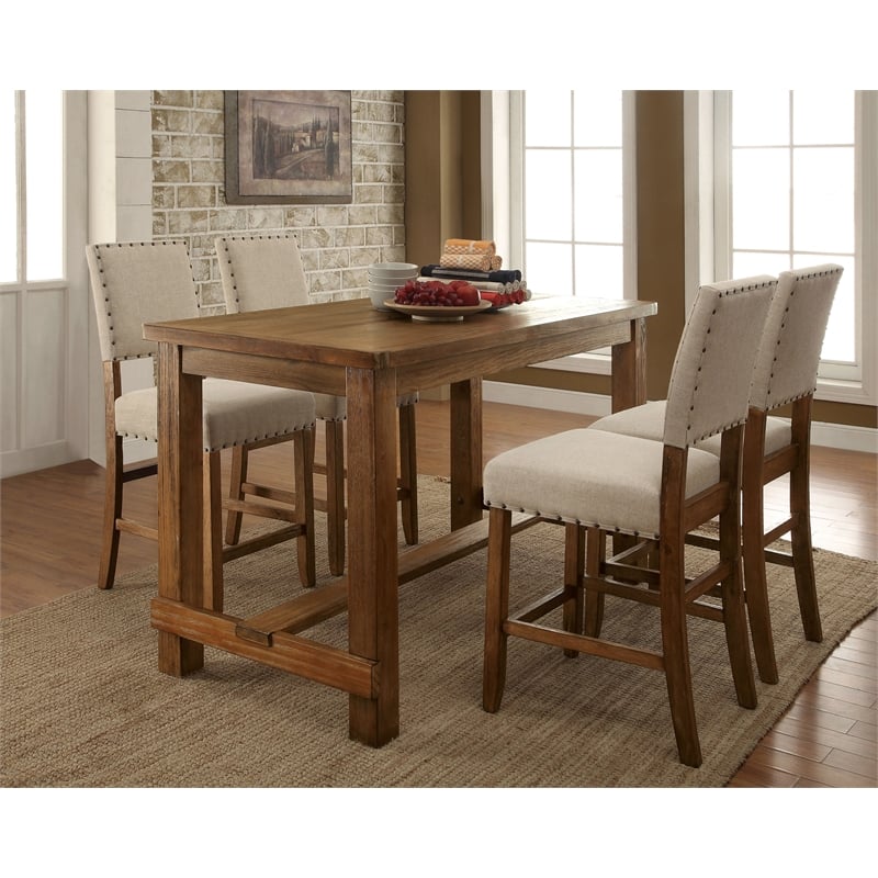 Furniture of America Sinuata Rustic Wood Rectangle Pub Table in Natural