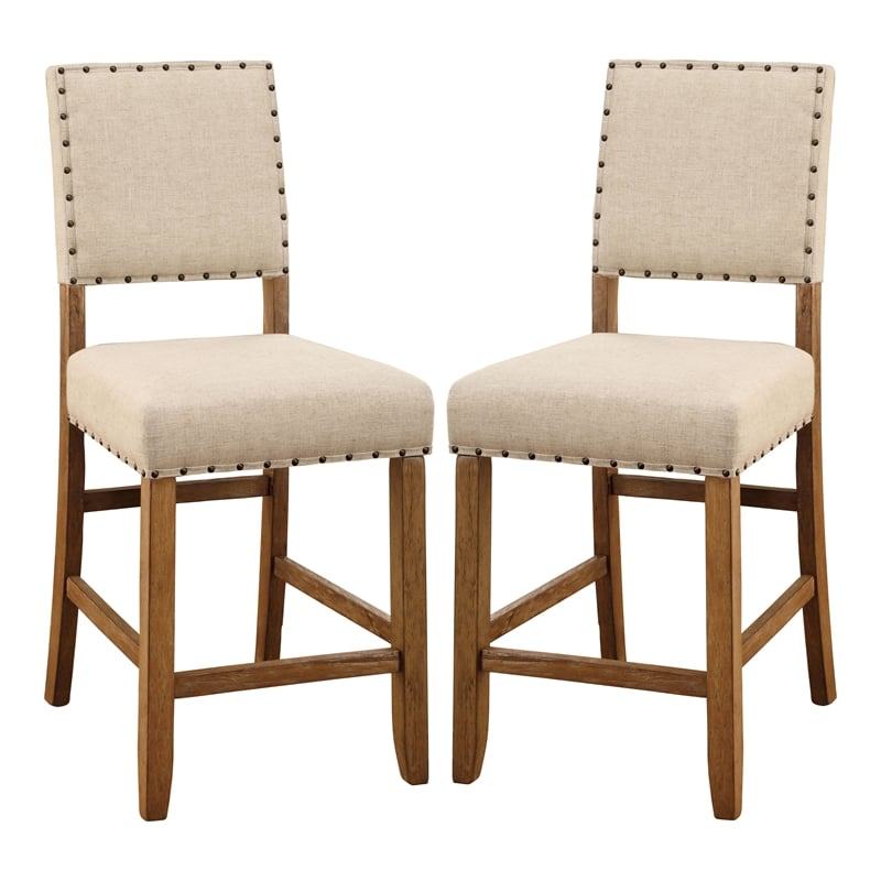 Furniture of America Sinuata Fabric Counter Height Chair in Beige (Set of 2)