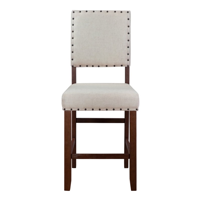 Furniture of America Sinuata Fabric Counter Height Chair in Beige (Set of 2)