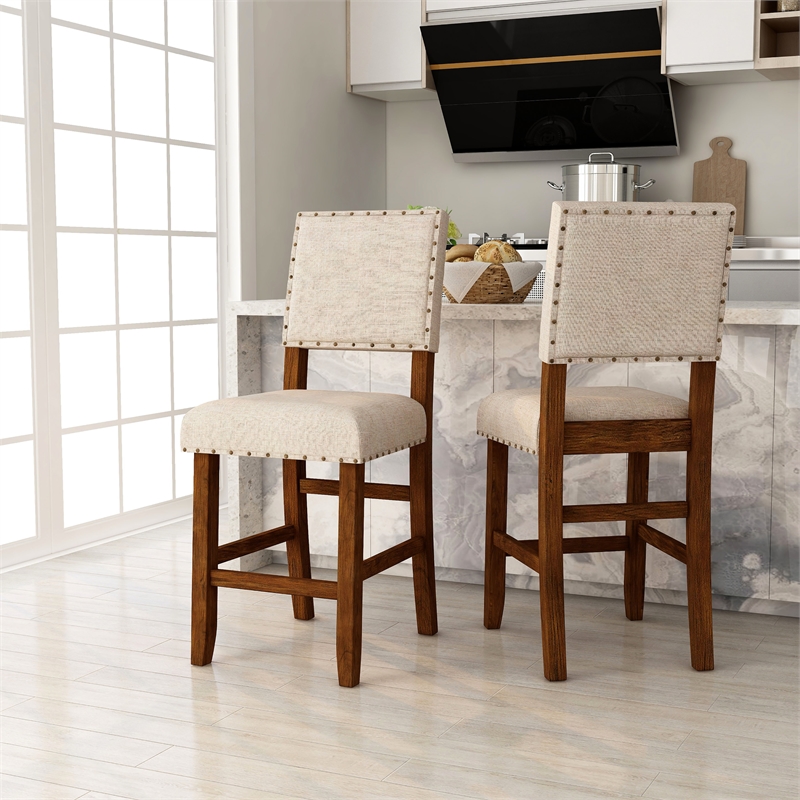 Furniture of America Sinuata Fabric Counter Height Chair in Beige (Set of 2)