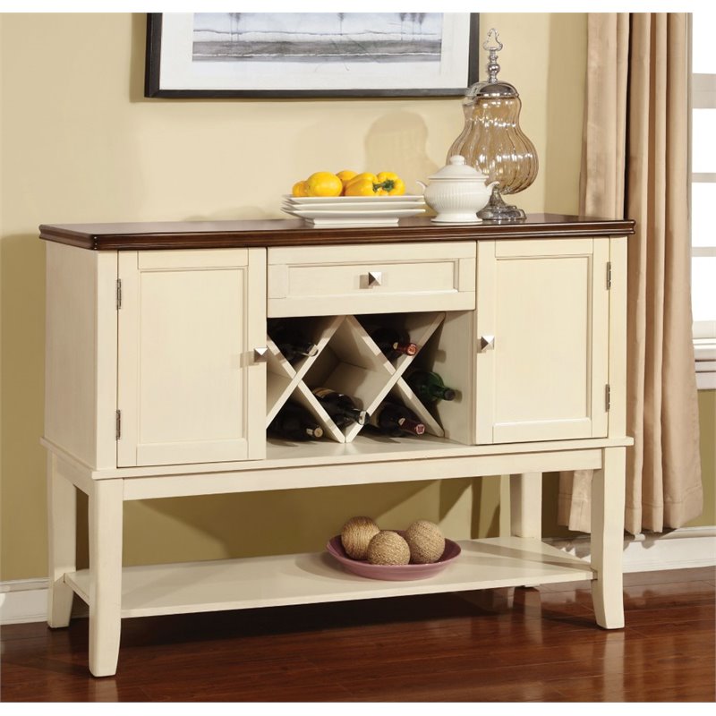 Furniture of America Delila Wood Wine Rack Sideboard in Vintage White ...