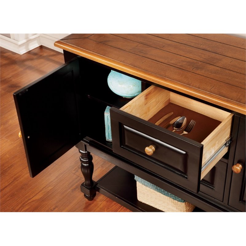 Furniture of America Sallie Wood Multi-Storage Sideboard in Black and Oak
