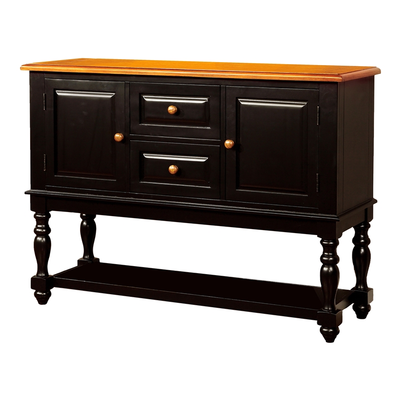 Furniture of America Sallie Wood Multi-Storage Sideboard in Black and Oak