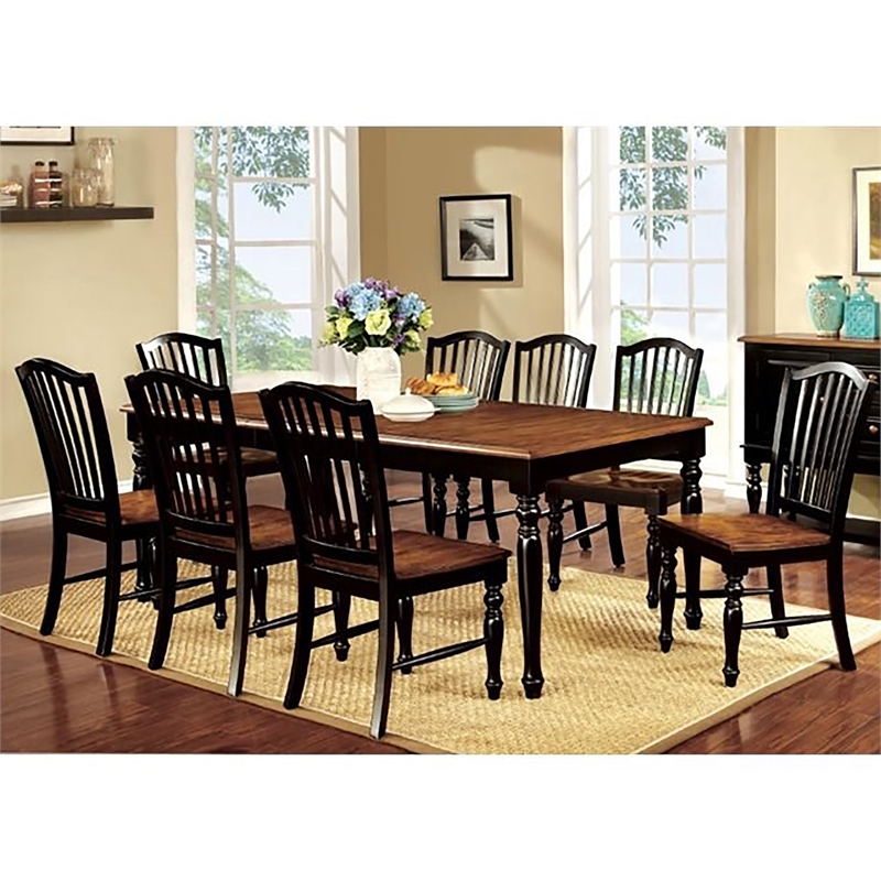 Furniture of America Sallie Wood 9 Piece Extendable Dining Set in Black