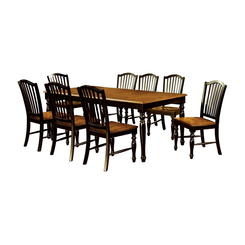 Furniture of America Sallie Wood 9 Piece Extendable Dining Set in Black