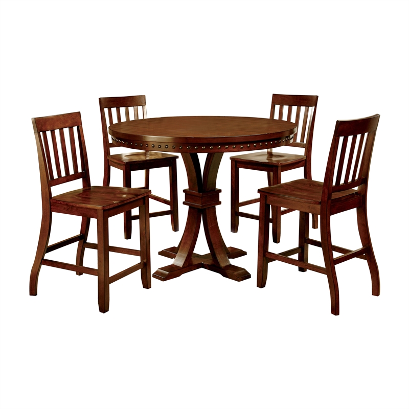 Furniture Of America Duran Dark Oak Wood 5 Piece Round Counter Height Dining Set Idf 3437pt 5pc