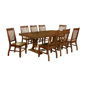 furniture of america duran wooden trestle dining set in dark oak