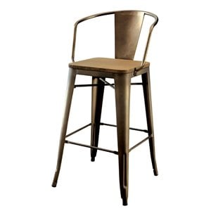 furniture of america mayfield metal counter stool in natural elm (set of 2)