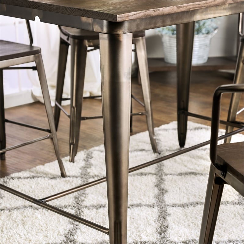 Furniture of America Mayfield Metal Counter Height Dining Table in Natural Elm