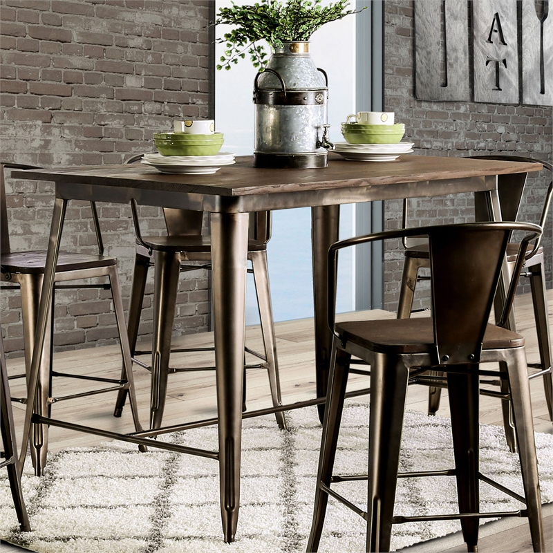 Furniture of America Mayfield Metal Counter Height Dining Table in Natural Elm