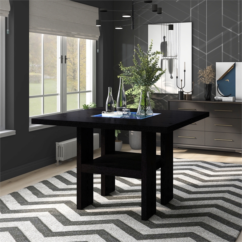 Furniture of America Jalen Solid Wood Counter Dining Table with LED in Black