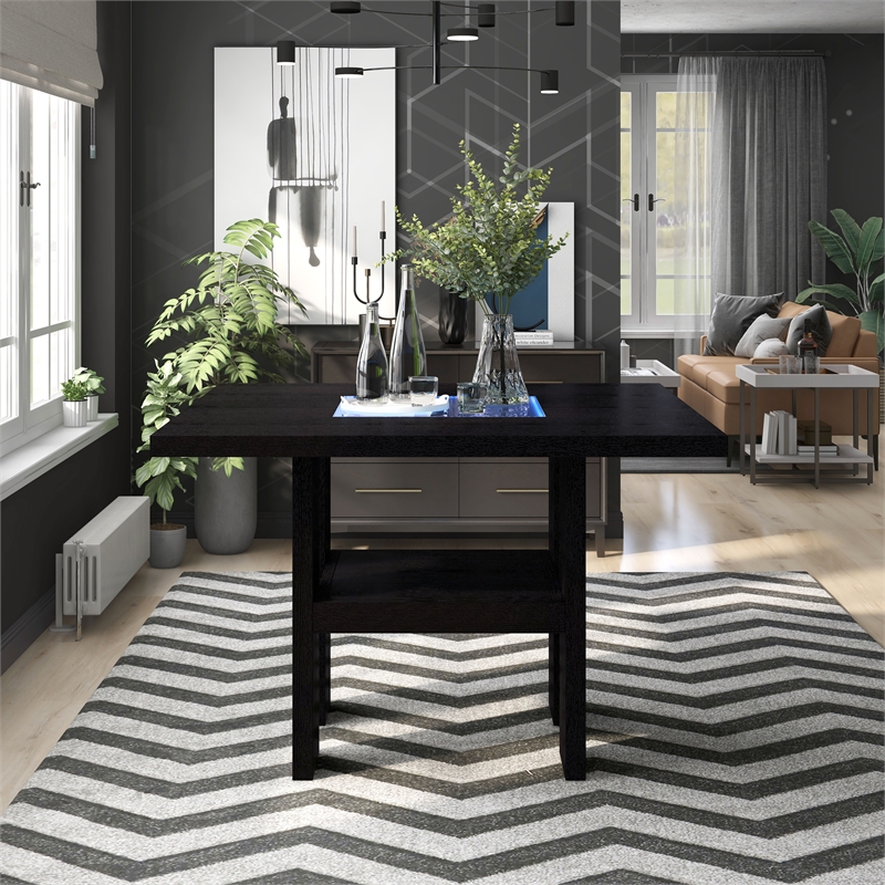 Furniture of America Jalen Solid Wood Counter Dining Table with LED in Black