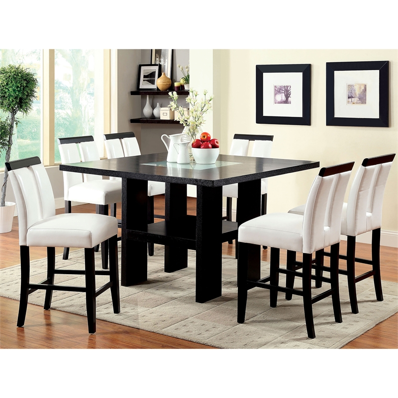 Furniture of America Jalen Wood 7-Piece Counter Dining Set with LED in Black