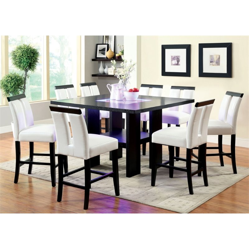Furniture of America Jalen Wood 9-Piece Counter Dining Set with LED in Black