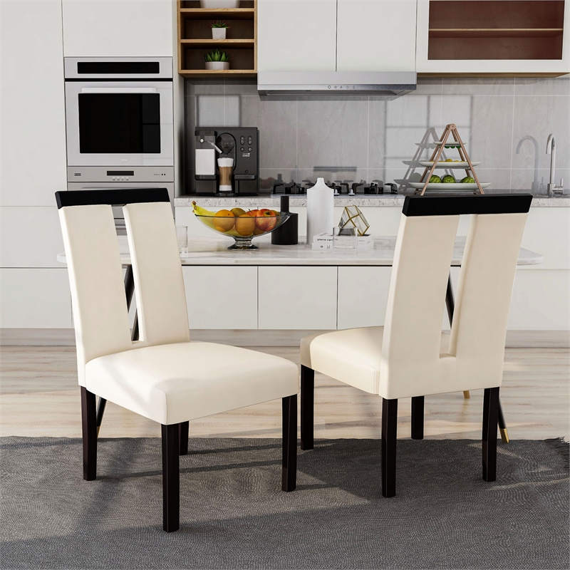 Furniture of America Jalen Faux Leather Dining Chair in White (Set of 2)