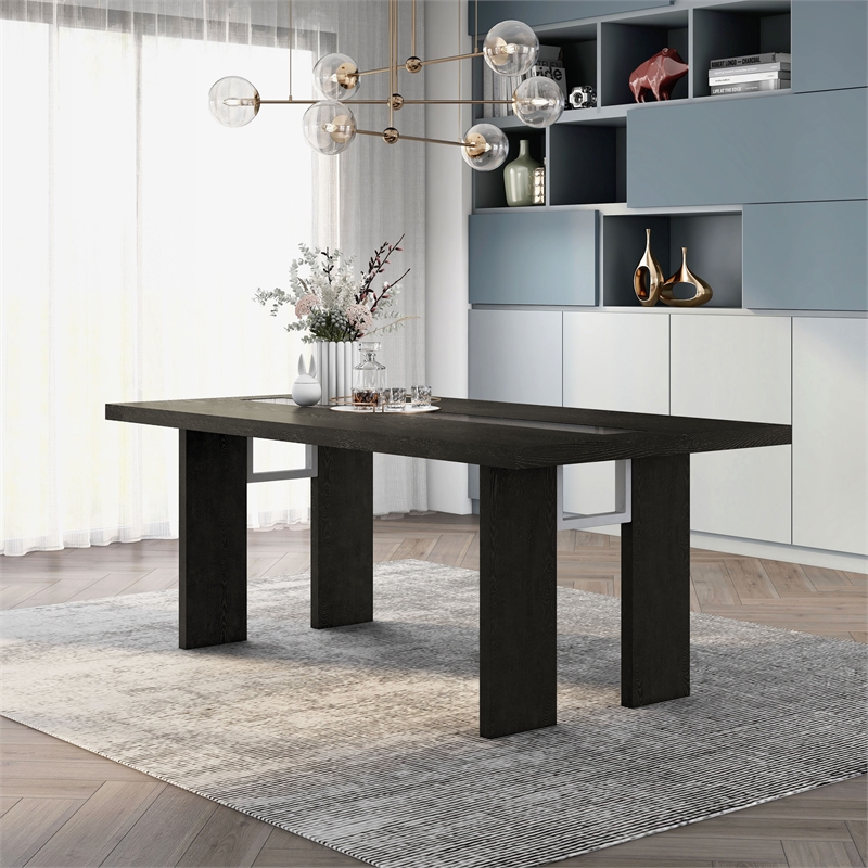 Furniture of America Jalen Contemporary Wood LED Dining Table in Black