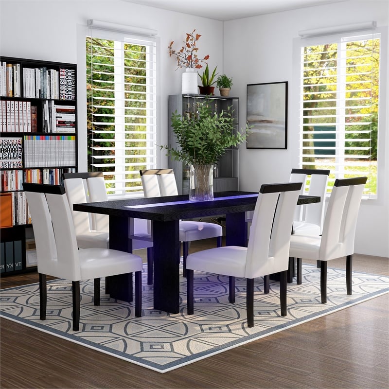 Furniture of America Jalen Wood 7-Piece Dining Set with LED in Black