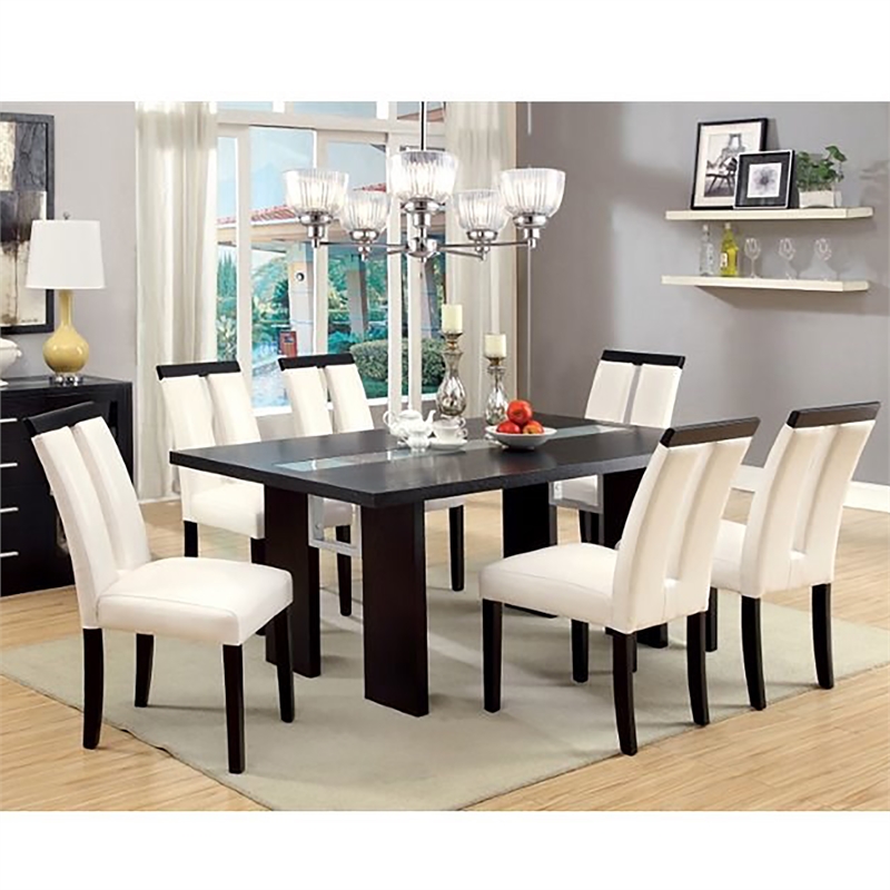 Furniture of America Jalen Wood 7-Piece Dining Set with LED in Black