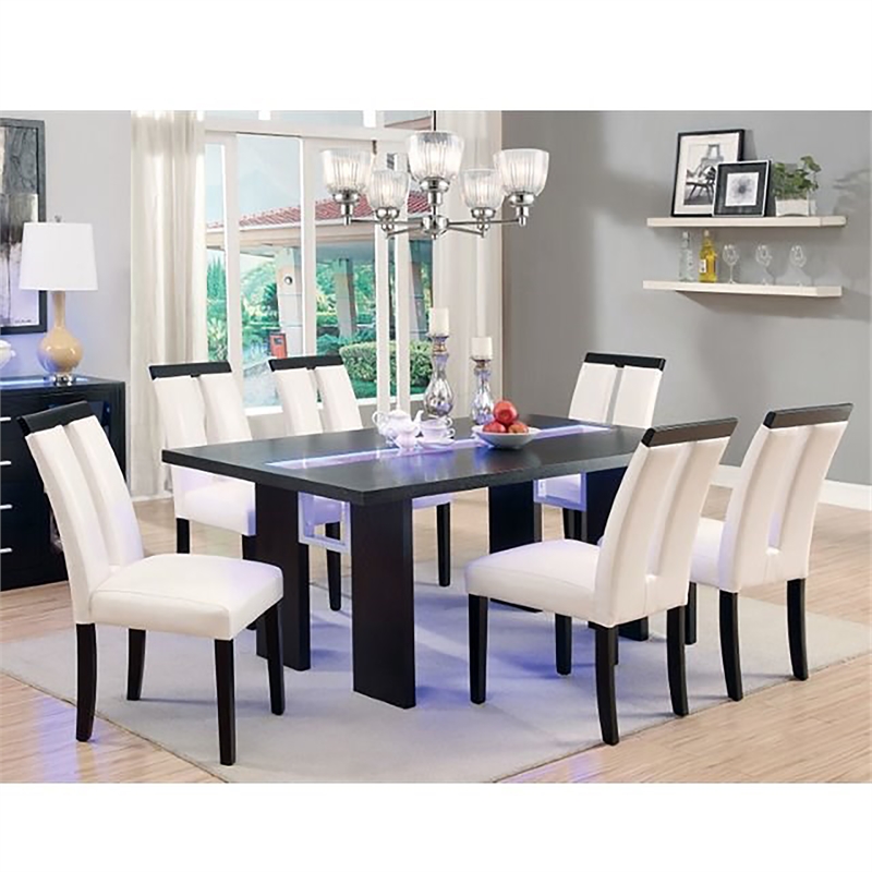 Furniture of America Jalen Wood 7-Piece Dining Set with LED in Black
