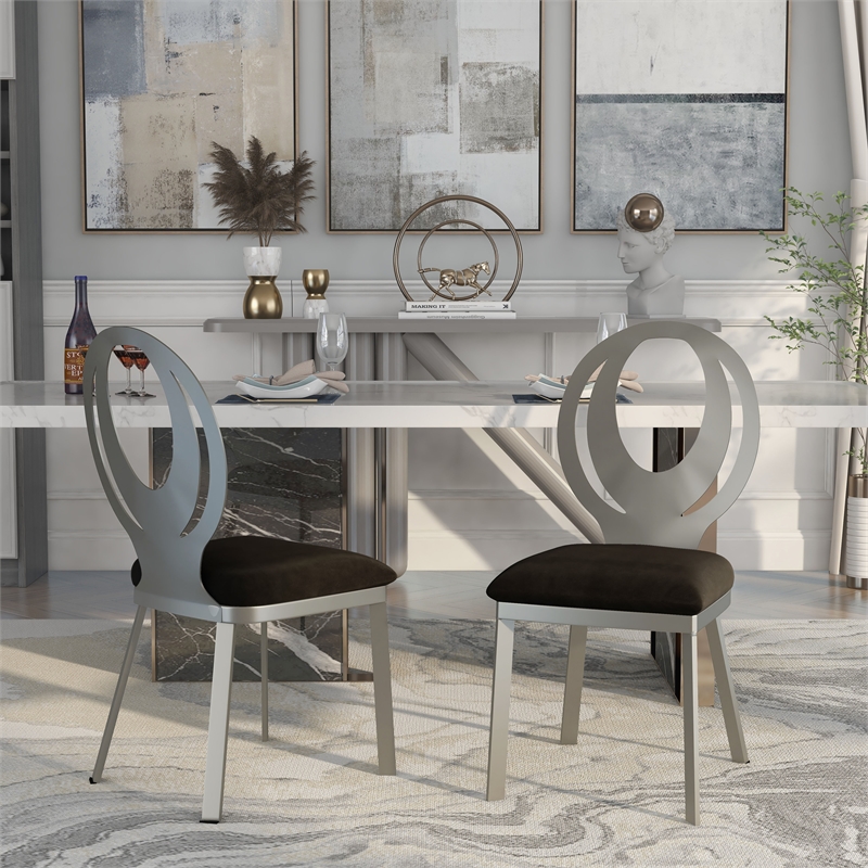 Furniture of America Myer Stainless Steel Dining Chair in Silver (Set of 2)