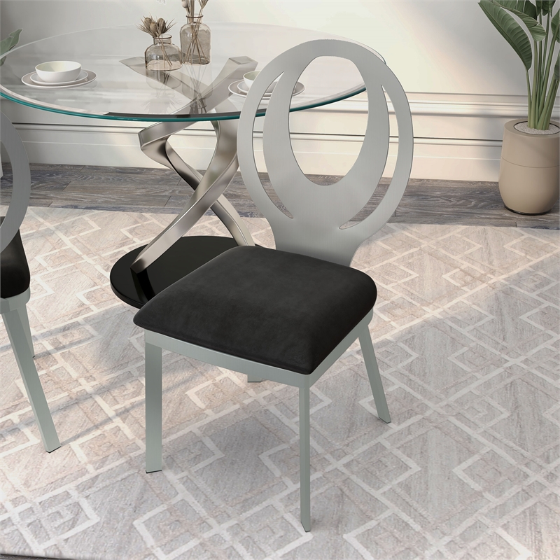 Furniture of America Myer Stainless Steel Dining Chair in Silver (Set of 2)