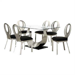furniture of america myer stainless steel 7-piece dining table set in silver