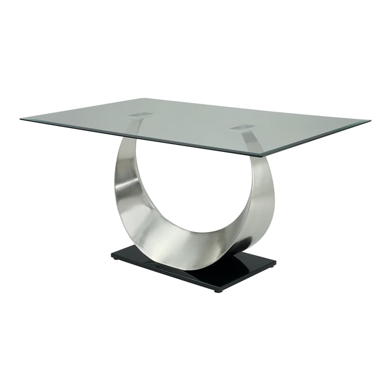 Furniture of America Myer Stainless Steel 7-Piece Dining Table Set in Silver